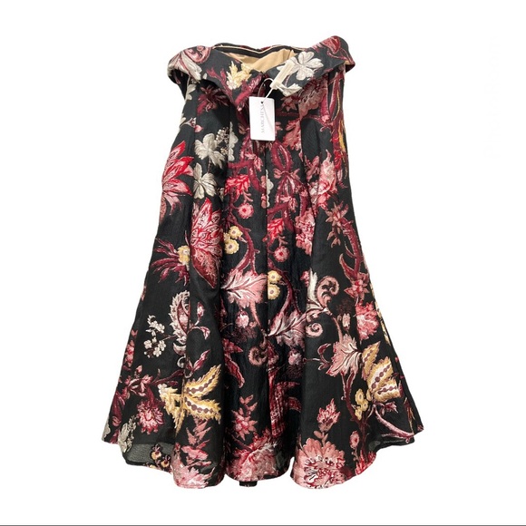 MARCHESA NOTTE Strapless Floral Tea Length Gown, Black, Size 8, NWT - Picture 5 of 17